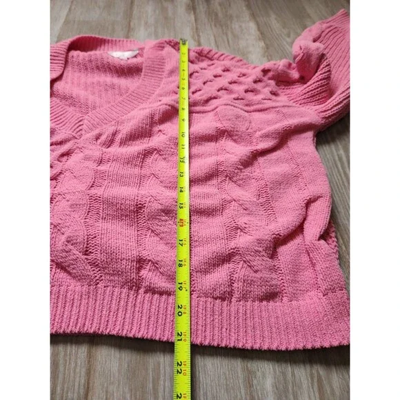 No Boundaries Patchwork Chunky Knit Sweater V Neck Pink Long Sleeve Jrs 3XL GUC - Picture 7 of 8